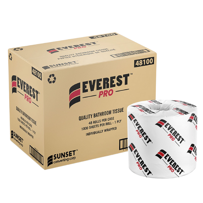 1000 sheets, 1 ply Standard Toilet Paper - 48 Rolls
