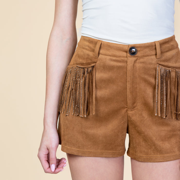 10751 - Brown Suede Fringe Shorts