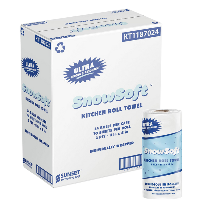 8" x 11", 70 Sheets, 2 Ply Kitchen Towel - 24 Rolls