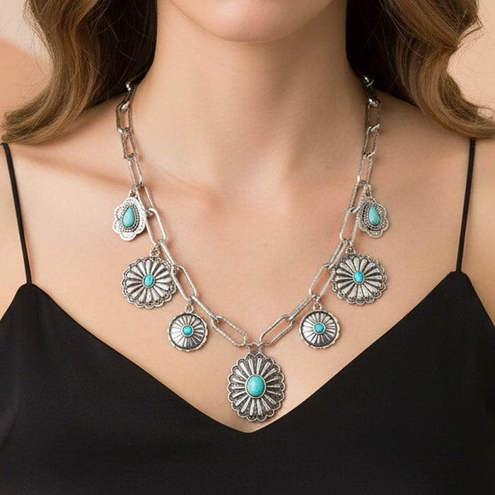 92296 - Squash Blossom Charm Necklace - Turquoise