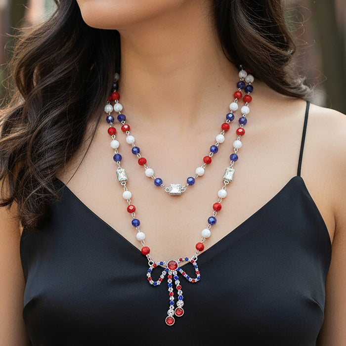 92441 - Layered Bow Necklace - Red White & Blue