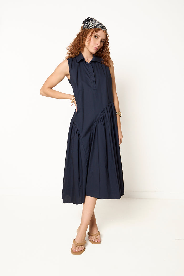 Asymmetric gathered midi dress wholesale