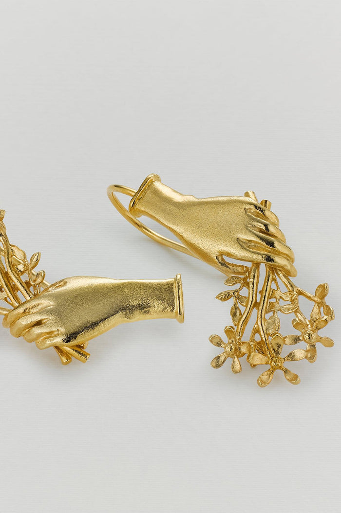 Asymmetric Gift of Flowers Bouquet Drop Earrings Gold