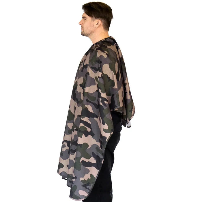 Barber Strong Camo Barber Cape | Static‑Free, Water‑Resistant - BUYBARBER.COM