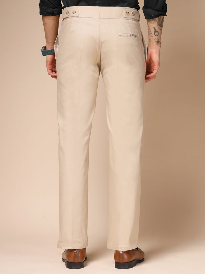 Beige Linen Oxford Gurkha Pants | Boot Cut Fit by ITALIAN VEGA®
