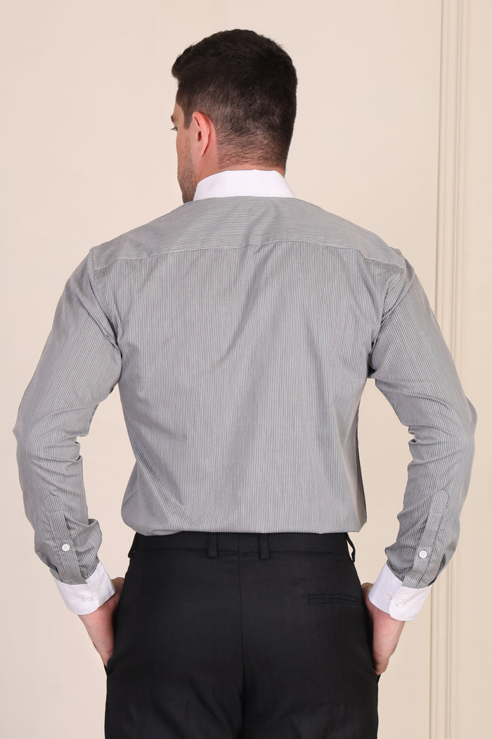 Black Contrast Pencil Stripe One Piece Collar Shirt by Italian Vega®