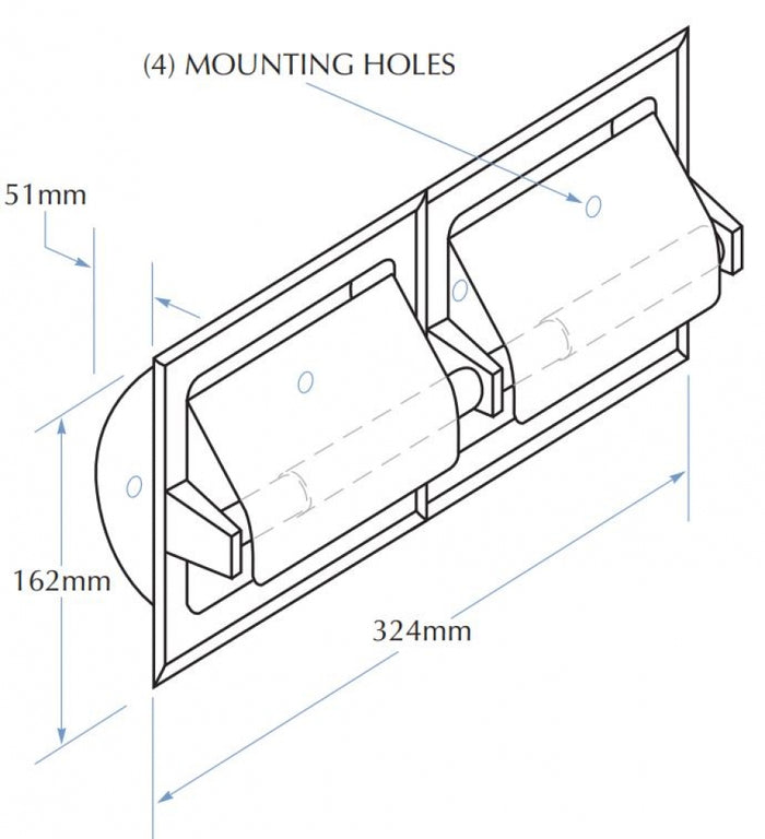 Bradley 5123 Double Toilet Roll Holder Recessed with Hoods