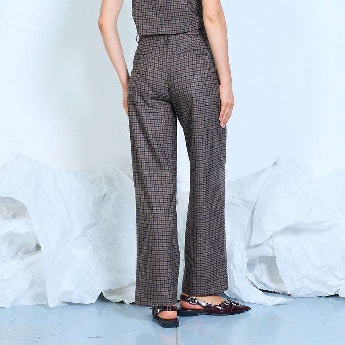 Checked wide-leg trousers with front pleats wholesale