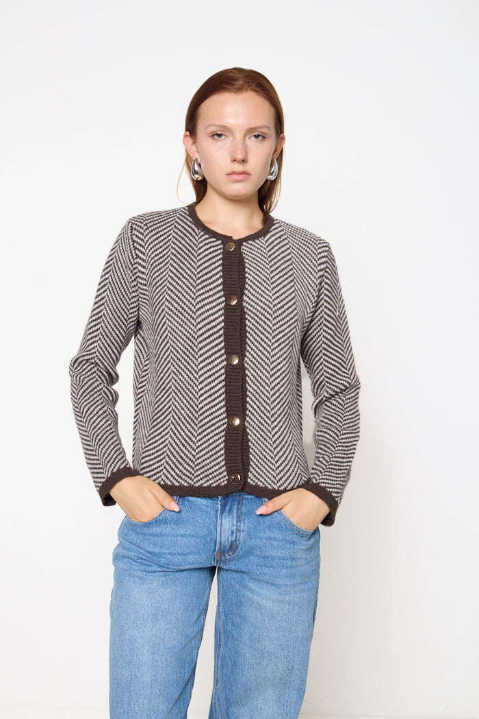 Chevron knit button-front cardigan wholesale