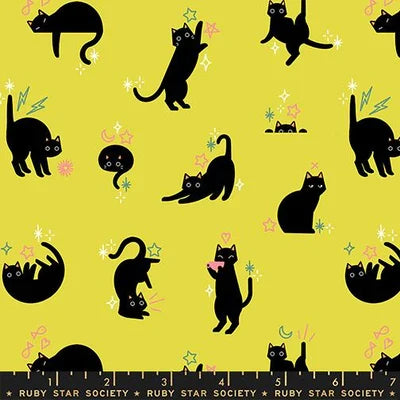 Citron- Catwalk Cats- Freaky Familiars- Fat Quarter