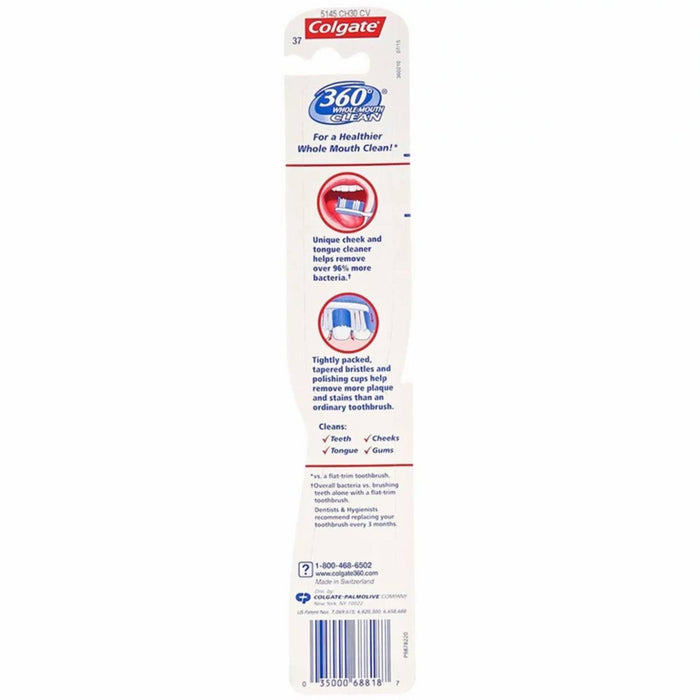 Colgate - 360° Toothbrush with Tongue and Cheek Cleaner, Medium - 72 Pack