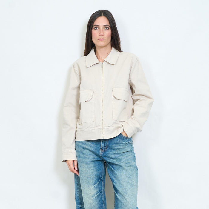 Cotton utility zip-up jacket with flap pockets wholesale
