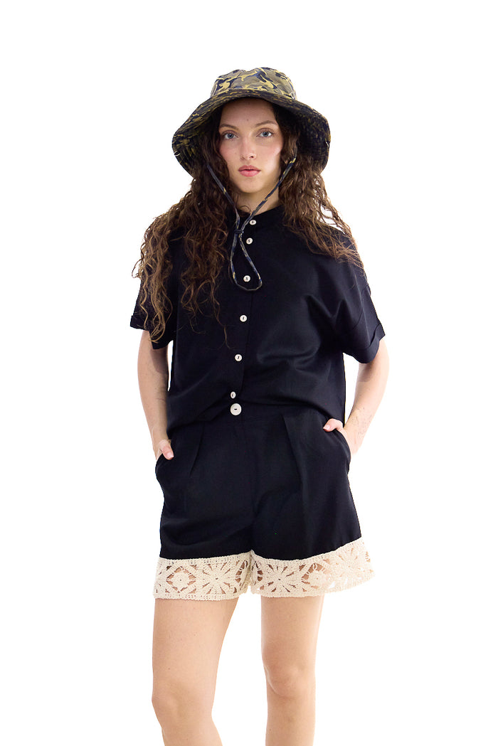 Crochet hem relaxed tailored shorts wholesale