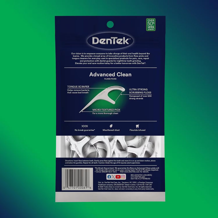 DenTek Triple Clean Mouthwash Blast Mint Floss Picks - 90 Ct - 72 Pack