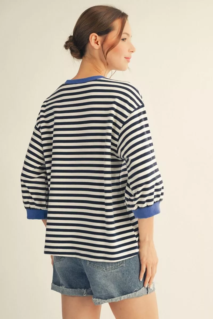 Easy Days Navy/White Striped Cotton Top 💙