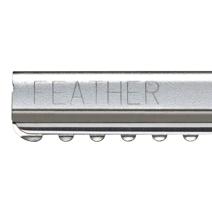 “Close-up of Feather Styling Razor Standard Blades made in Japan for professional stylists”