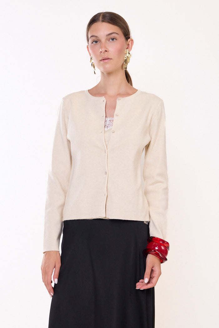 Fine-knit scalloped-hem button-front cardigan wholesale
