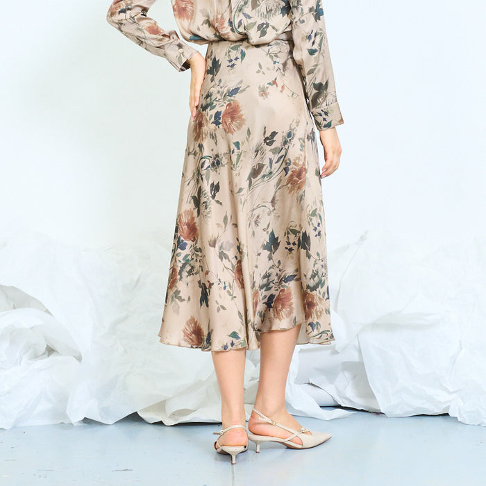 Floral-print A-line midi skirt with flowing hem wholesale
