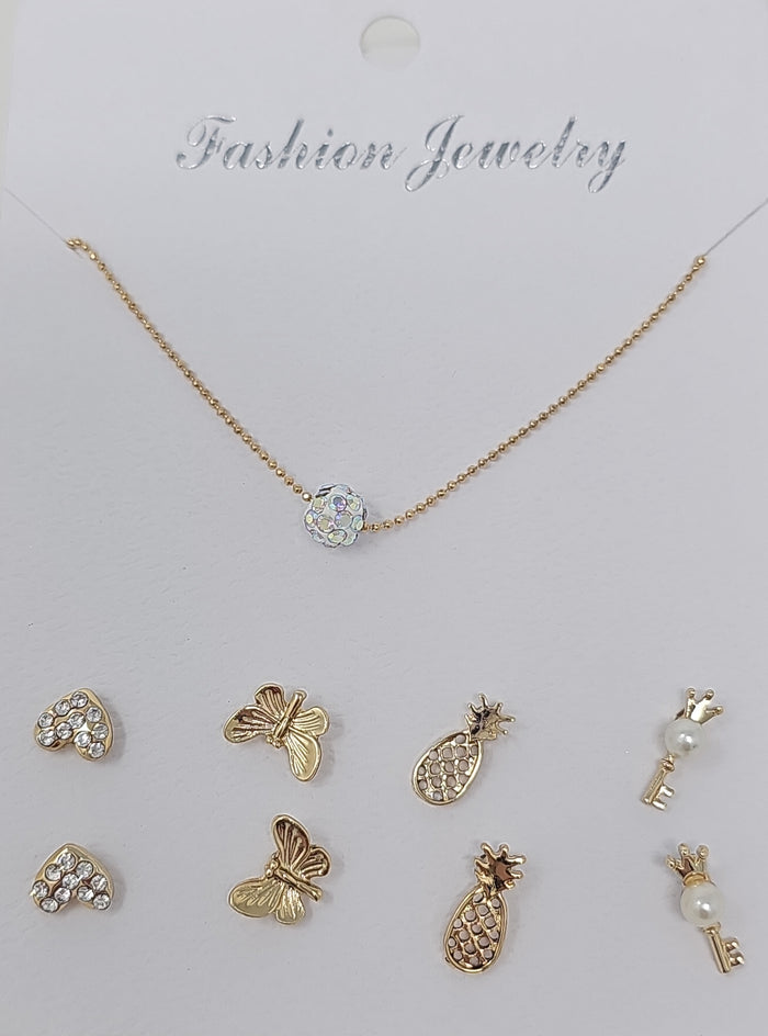 Gold Necklace & Stud Earring Jewellery Set
