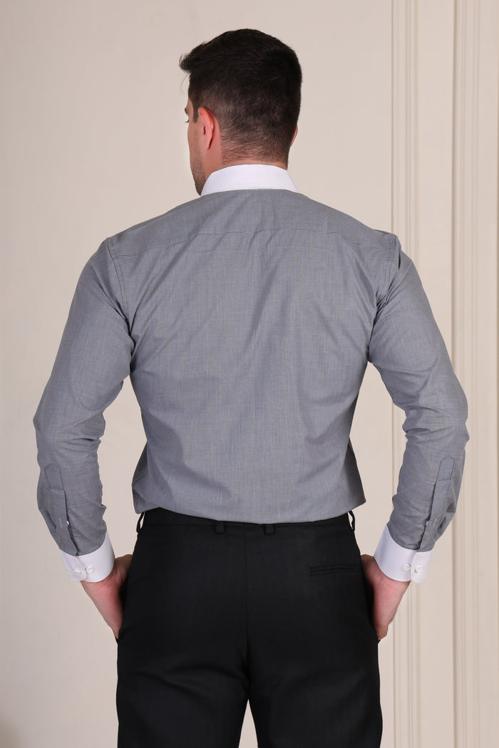 Grey Contrast Textured One Piece Collar Shirt by Italian Vega®