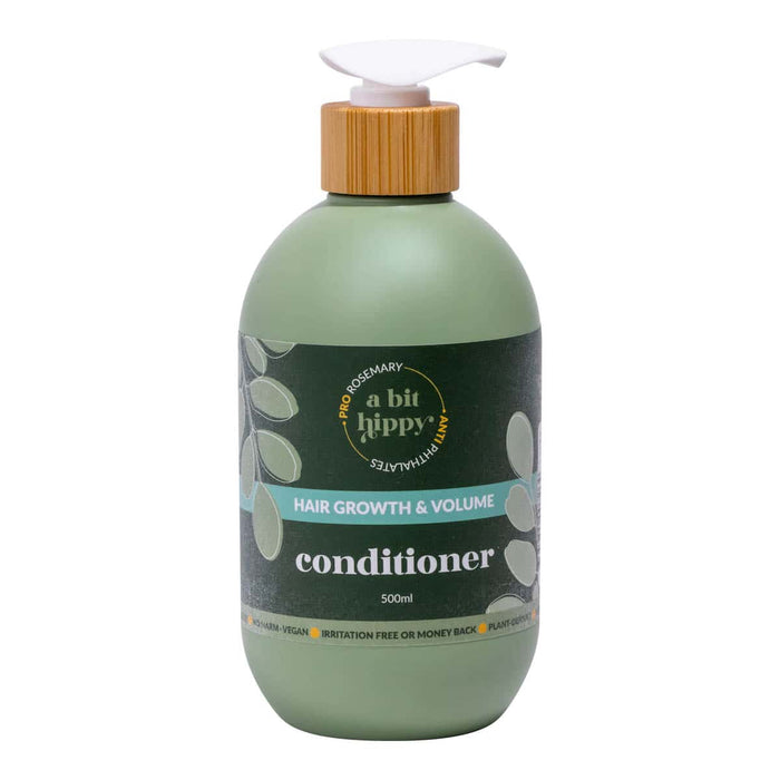 500ml green bottle of A Bit Hippy Hair Growth & Volume Conditioner with bamboo lid and a white pump.