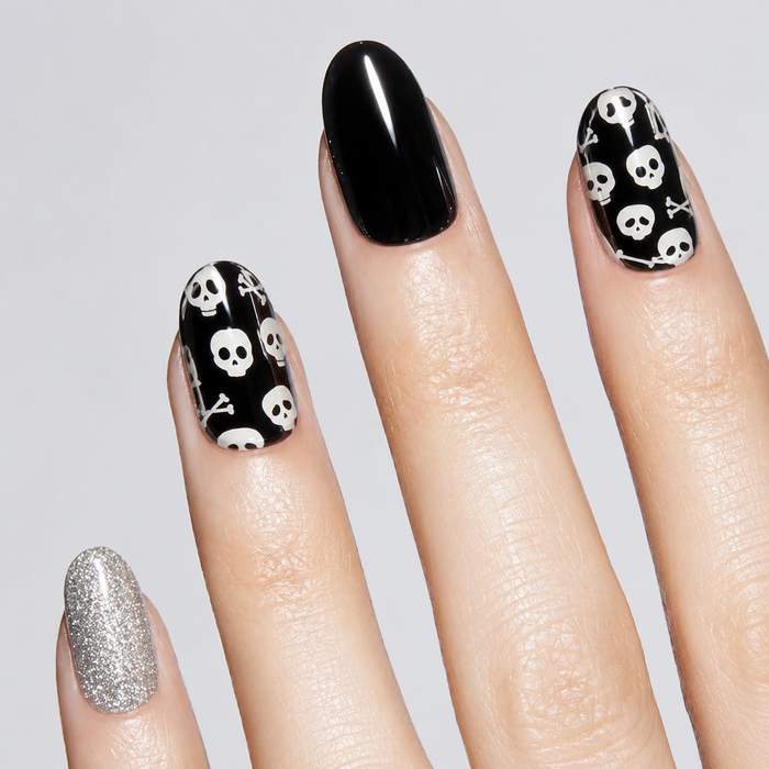 Halloween Black Skull Glossy Gel Nail Stickers