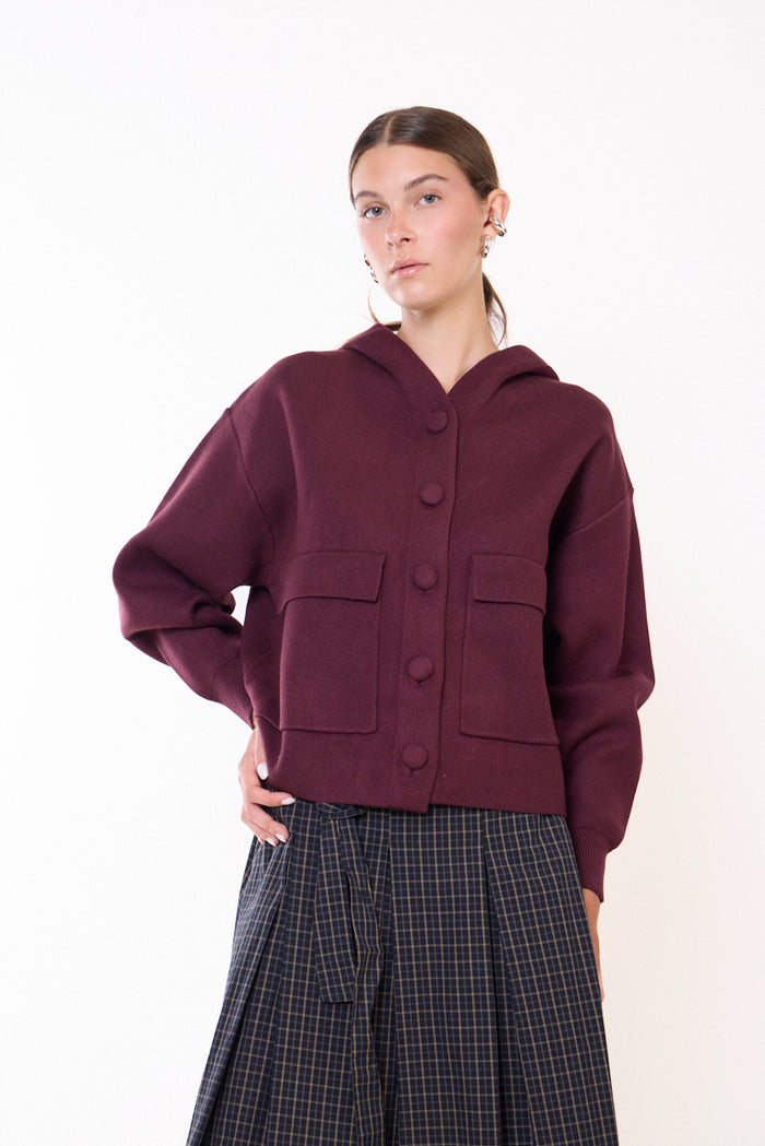 Hooded button-front utility coat with patch pockets wholesale