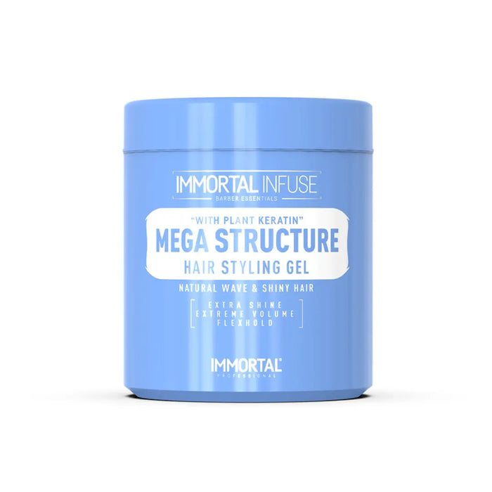“Before-and-after comparison showing defined style with no flakes using Mega Structure Gel.”