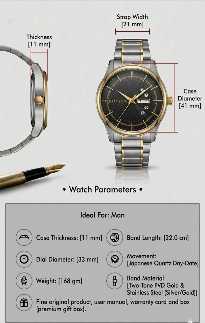 Italian Vega Royale Wave Two-Tone Stainless Steel Watch