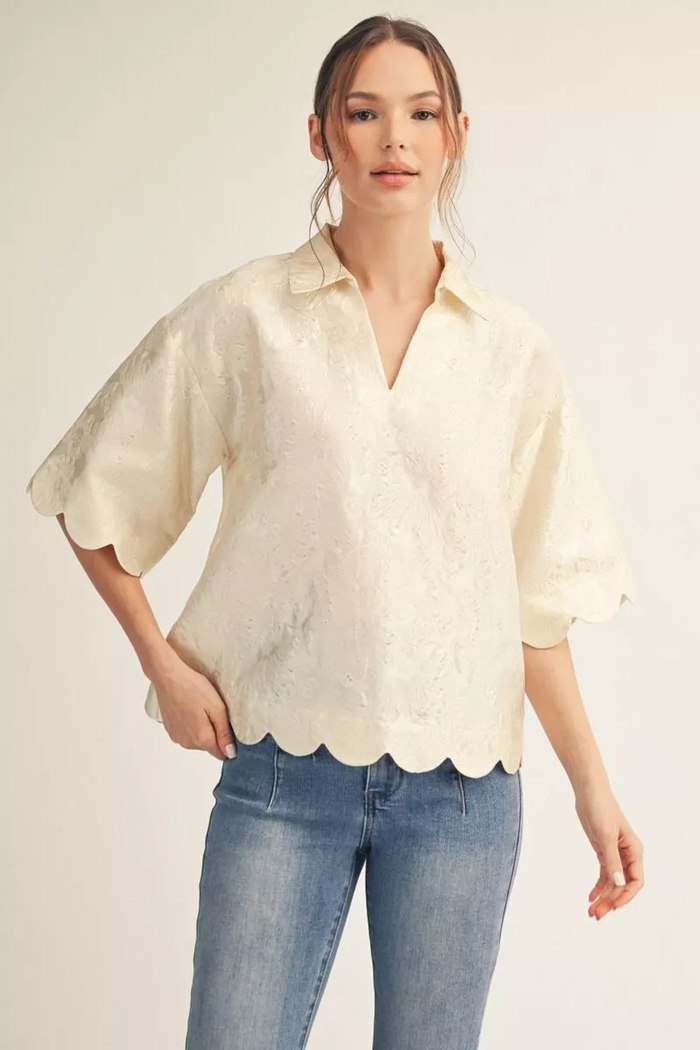 Ivory Floral Jacquard Top
