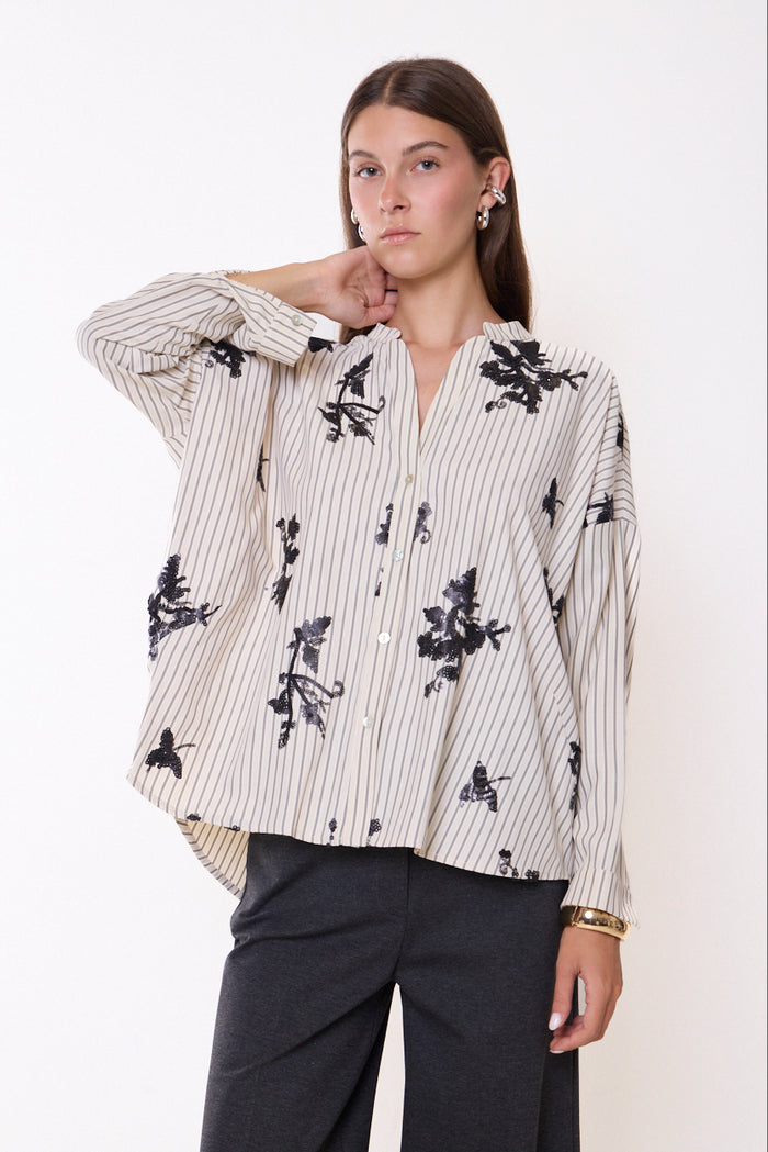Lace-detailed striped shirt with button front wholesale