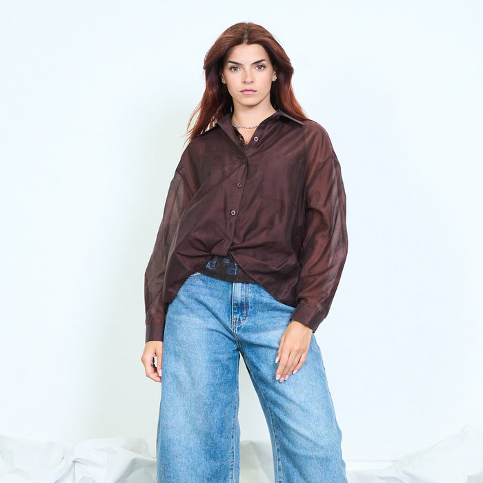 Lace-panel draped button-front shirt wholesale