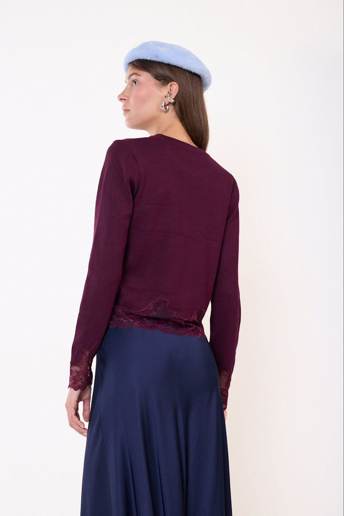 Lace-trim knitted sweater with scalloped cuffs wholesale
