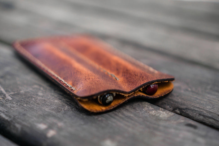 Leather Double Fountain Pen Case / Pen Sleeve - Crazy Horse Tan