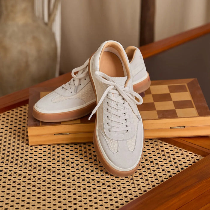 Leather & Linen Low-Top Lace-Up Sneakers BRABION