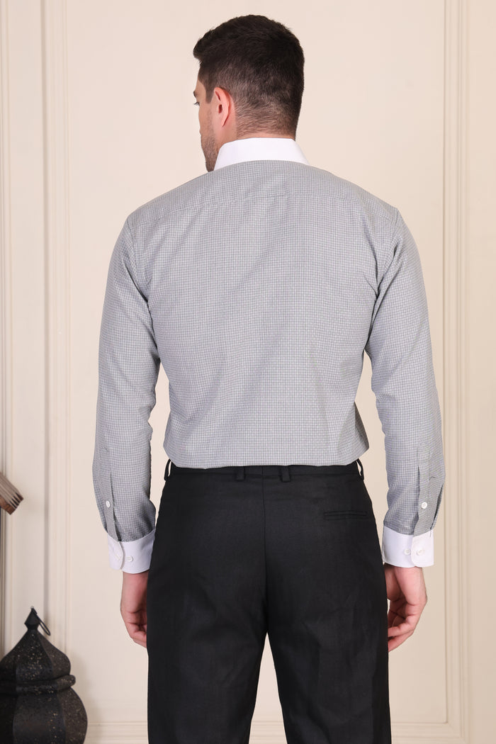 Light Grey Contrast Glen Check One Piece Collar Shirt by Italian Vega®