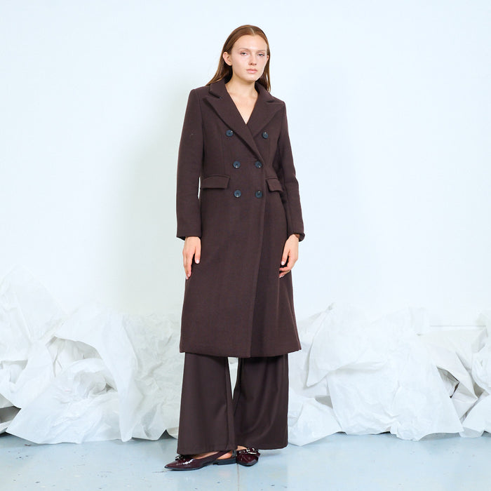 Long double-breasted coat with flap pockets wholesale