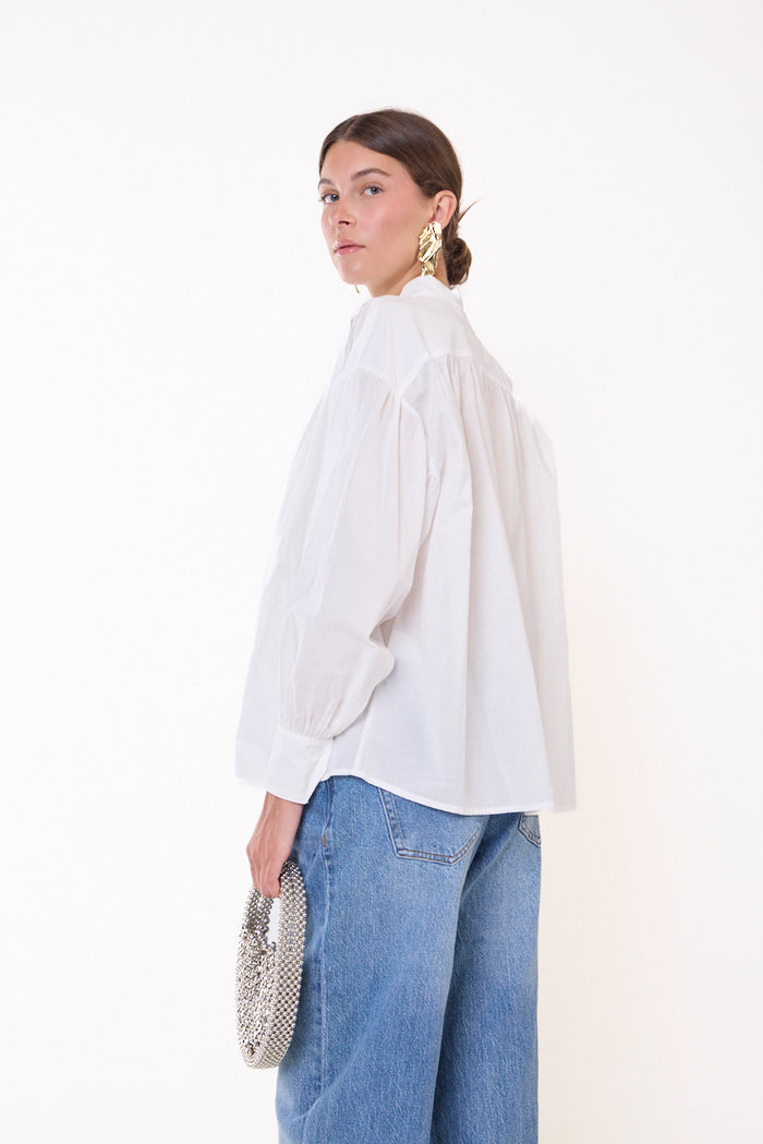 Mandarin-collar shirt with contrast piping detail wholesale