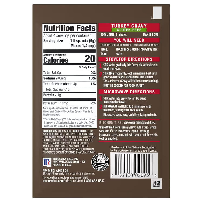 McCormick Gluten Free Turkey Gravy Mix, 0.88 oz - 12 Pack