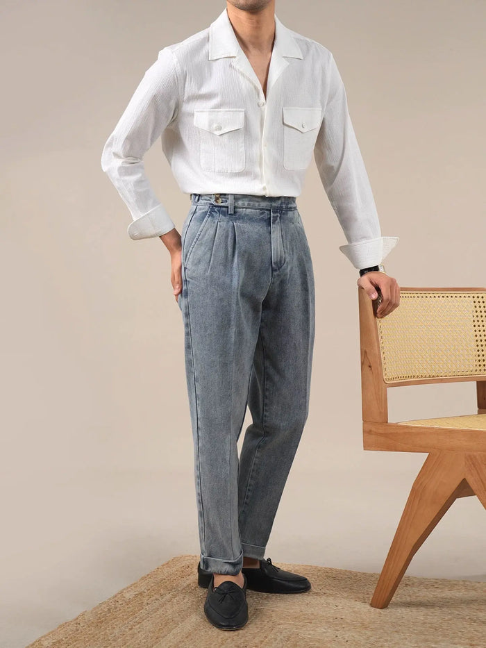 Men’s Italian Gurkha Pleated Denim Pants BRABION