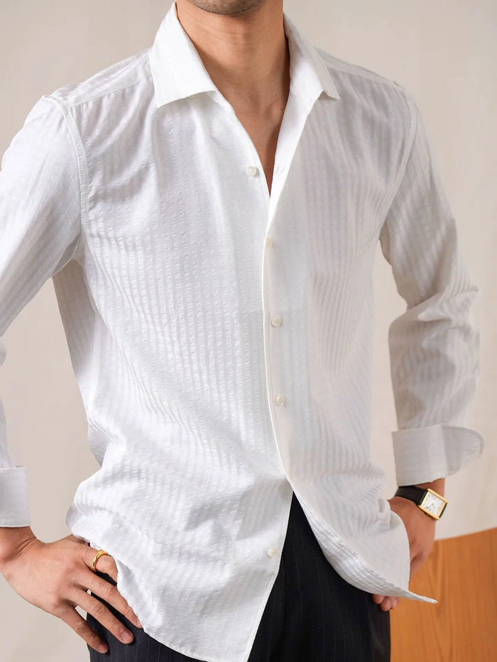 Mens Italian One-Piece Collar Seersucker Shirt - BRABION