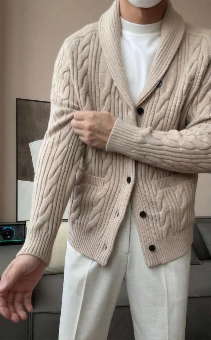 Men’s Shawl Collar Winter Knit Cardigan - BRABION