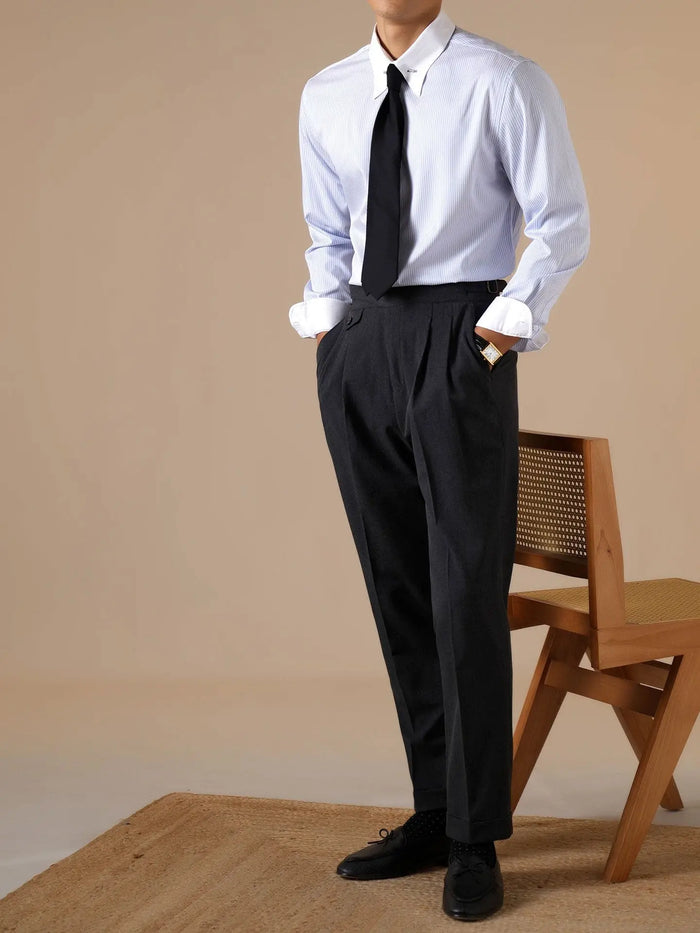 Men’s Wrinkle-Free Modal Patchwork Striped Dress Shirt - BRABION