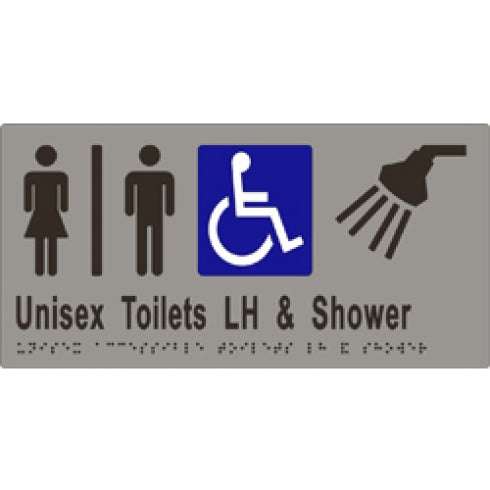 Metlam ML16295 Braille Sign Unisex Accessible Toilets Divided LH and Shower