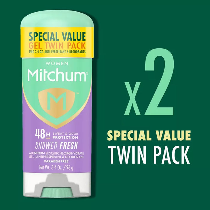 Mitchum Triple Odor Defense Gel 3.4Oz, Shower Fresh Twin Pack - 12 Pack