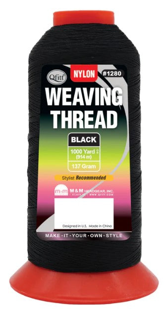 M&M QFITT NYLON WEAVING THREAD BLACK 1000 YARDS # 1280 - Palms Fashion Inc.