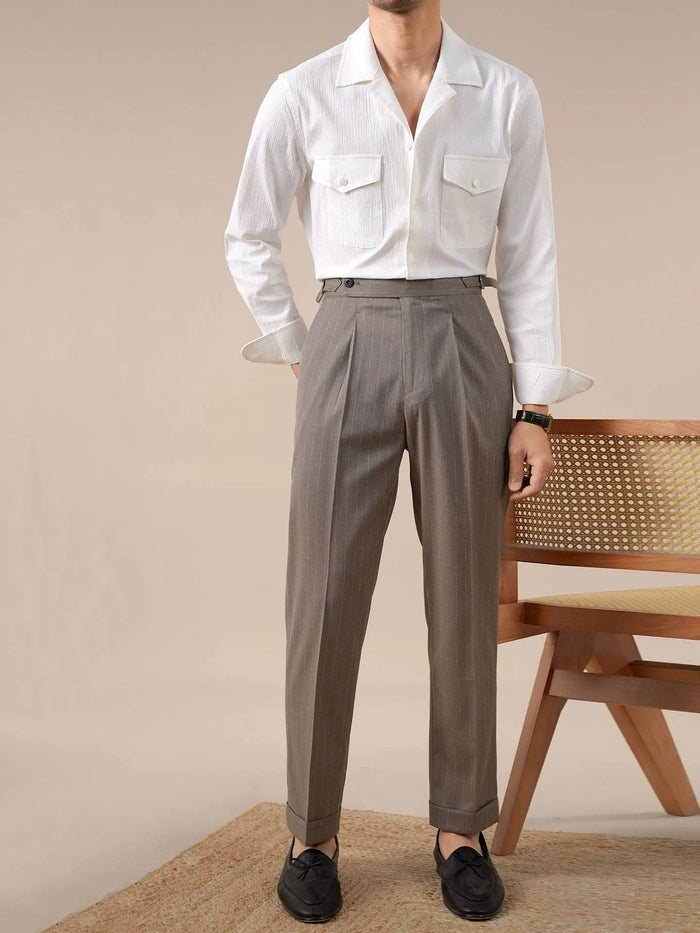 Naples Striped High-Waisted Men's Business Suit Trousers - BRABION