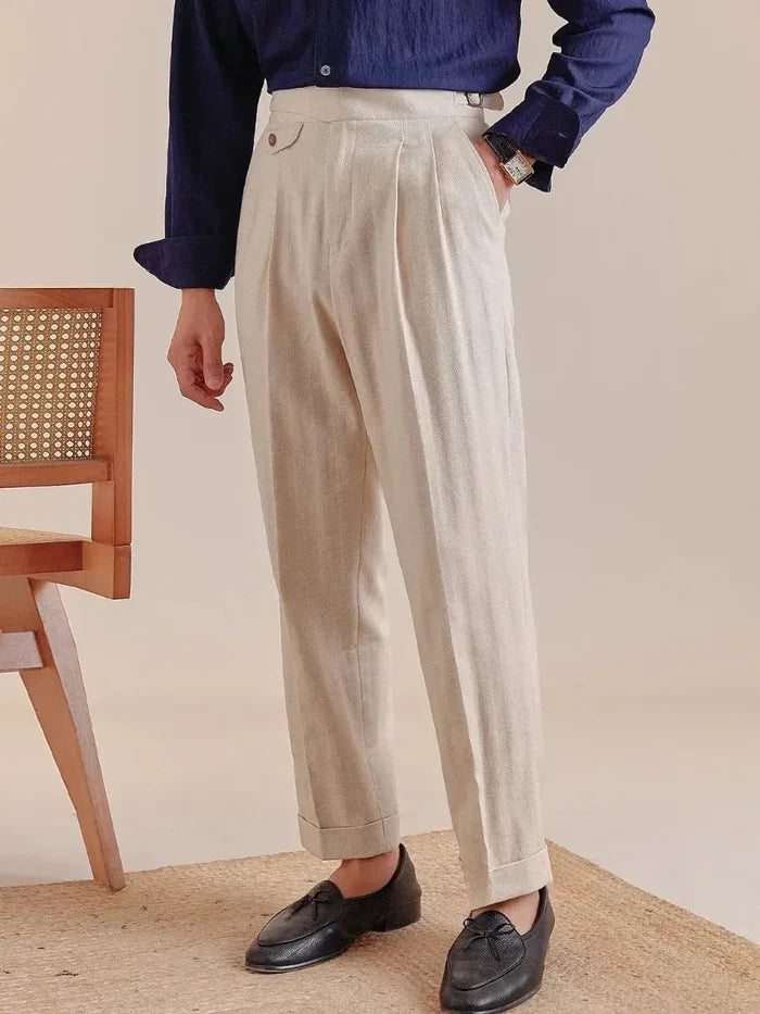 Napoli High Waisted Linen Gurkha Pants - BRABION