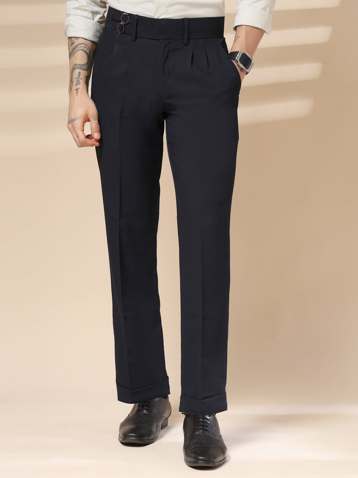 Navy Blue Double Buckle Gurkha Pants by ITALIAN VEGA®