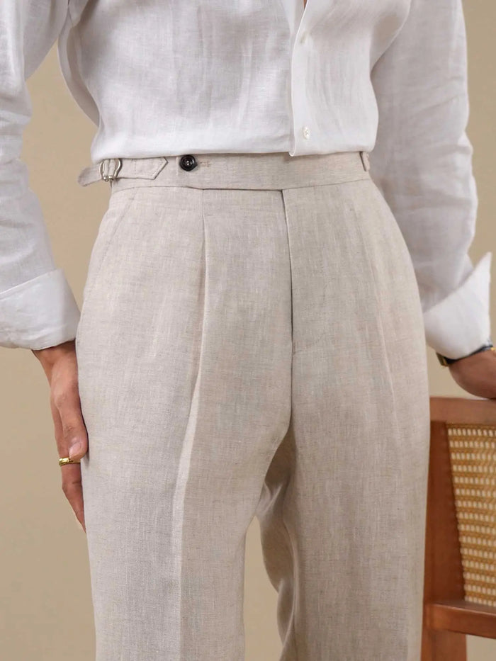 Neapolitan Style Summer Breathable Pure Linen Trousers For Men BRABION